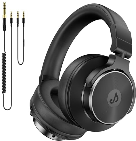 Rumoon Casque DJ supra-auriculaire pour moniteur de studio et mixage DJ stéréo avec pilotes en néodyme de 50 mm et prise jack 1/4 à 3,5 mm pour enregistrement sur ordinateur, baladodiffusion, clavier,