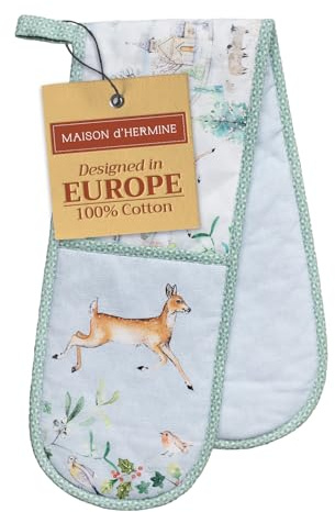 Maison d' Hermine Double Oven Mitts 100% Double Cotton Oven Glove 18 x 89cm | Heat Resistant BBQ Cooking Gloves with Loop Baking Kitchen Home Hotel Farmhouse Thanksgiving Christmas - Snowy World