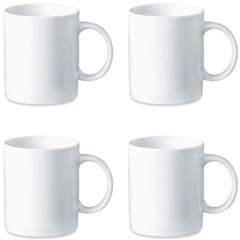 Acan Tradineur Lot de 4 tasses en céramique, bol petit-déjeuner, café, infusion, design classique, passent au lave-vaisselle et au micro-ondes (blanc, 330 ml, 9,2 x 8 cm)