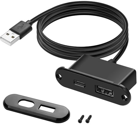 XMSJSIY usb USB C skrivbord eluttag 5 V/2 A typ-C inbäddad laddningsport telefon skrivbordsladdare uttagsstation för soffbord sängbord arbetsbänk kontor, hem 1,2 m (3,9 fot)