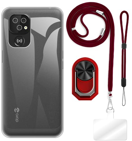 TPU Phone Case Combo with Wrist Strap, Lanyard, Ring Holder Compatible with Doro 8200, Shockproof Slim Cover, Hands-Free, Adjustable, Durable