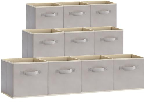 Lifewit Aufbewahrungsbox aus Stoff,36L Faltbar Aufbewahrungswürfel Ordnungsboxen Aufbewahrung aus Vliesstoff mit Griff für Würfelregal Ordnungsboxen Regal Einsatz,10 Stück,33x33x33cm,Hellgrau