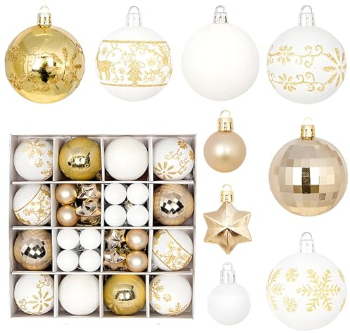 Weihnachtskugeln Gold weiß,44pcs weihnachtsdeko weihnachtsbaumschmuck