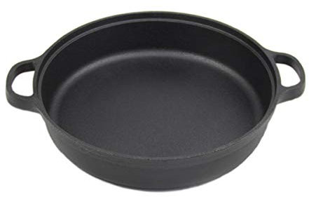 SANTOS Grillpfanne rund Ø30cm - Gusseiserne Pfanne - Braten, Backen - Gusseisenpfanne rund - 2 Griffe - ideal für Weber GBS - Gusseisen-Grillpfanne