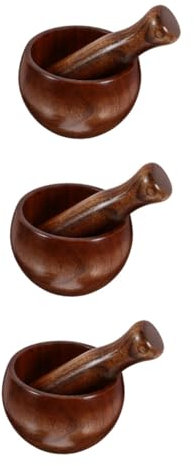 GLEAVI 3sets Mortaio e Pestello Legno Per Macinare Spezie e Ingredienti Ciotola Da Cucina Legno Naturale Utensile Per Avocado Salsa e Polveri Aromatiche