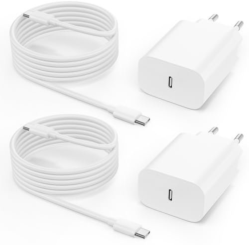 Chargeur Rapide USB C 25W pour iPhone 17 16 15 Pro Max Air Plus, iPad Air/iPad Pro/iPad 10/11e Génération,2 Packs de Prises USB C avec 2M de Câble C to C