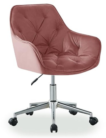 JYMTOM Schminktischstuhl, Bürostuhl,Computerstuhl,Schreibtischstuhl mit drehbaren Rädern, Armlehnen Samtsitz, höhenverstellbar, geeignet für Wohnzimmer, chreibtischstuhl für Schlafzimmer (1, Rosa)