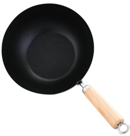 BESTOYARD Sartén Inoxidable Wok Mini Mango De Madera Antiadherente Utensilios De Cocina Compactos