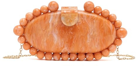 AURAMIYA Damen Acryl Clutch Ovale Perlen Abendtasche für Hochzeit Abschlussball Party Geldbörse mit Kette, Farbe: Orange.