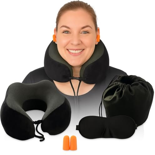 Yumicozy Premium Memory Foam Travel Pillow for Airplane - Ergonomic Neck Support Cushion for Flights, Car, and Office - Compact and Comfortable Travel Neck Pillow for Adults