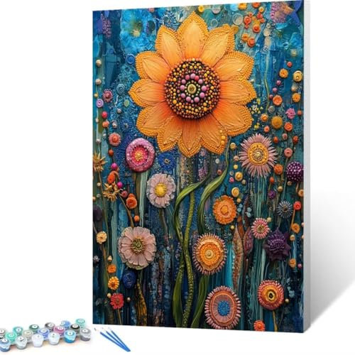 Malen Nach Zahlen Erwachsene Sonnenblume, Paint by Numbers Blume Malen Nach Zahlen, DIY Vorgedruckte Leinwand Ölgemälde Kits, Bastelset Erwachsene DIY, Home Decor Wand Asthetik, Geschenk 40x55cm R-g3