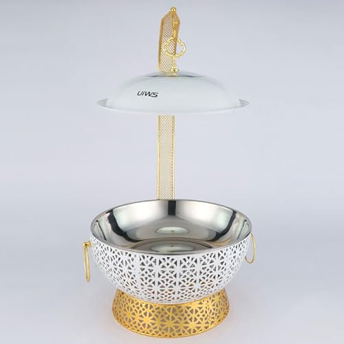 XQKXHZ Round Chafing Dishes for Buffet, Luxurious Buffet Food Warmers with Lid & Fuel Holder, Premium Stainless Steel Chafing Dish, Buffet Servers for Parties Catering and Dinners,White