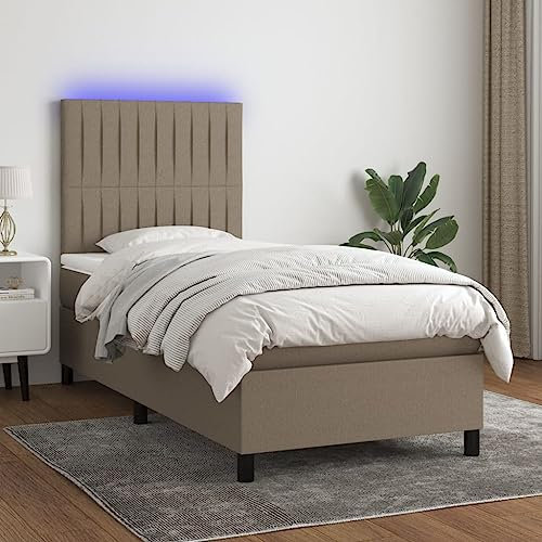 Iiaky Boxspringbett mit Matratze & LED Bett Mit Bettkasten Bett Boxspringbett Betten Boxspringbett Mit Matratze Taupe 100x200 cm Stoff // 3135017