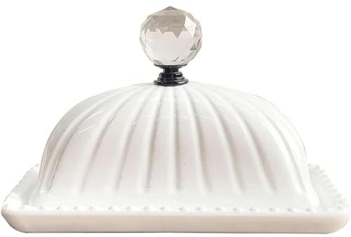GLETSF Mantequera De Cerámica Blanca, Estilo Vintage, con Tapa Y Asa De Transporte, Recipiente De Almacenamiento para Aperitivos, Quesos Y Postres