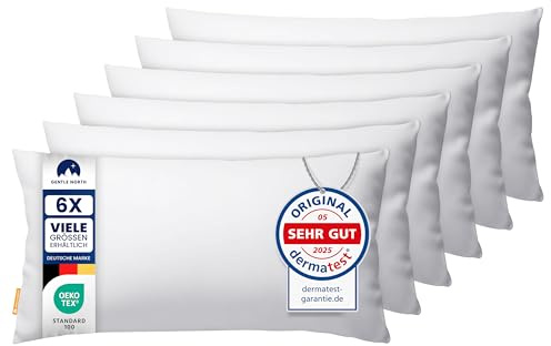 Gentle North Kopfkissen (40x80 cm groß) - 6er Set Kissen für Bett und als Dekokissen - Mit Reißverschluss für Füllung - Sofakissen - Zierkissen für Couch und Sofa - Ökotex - Waschbar bis 60° - Weiß