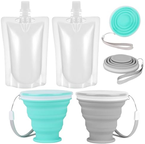 Neylokfen Faltbarer Becher Faltbarer Reisebecher mit Deckel Wiederverwendbares Faltbecher Trinkbecher Silikon Becher für Camping Reisen Picknick (Grau & Blau)