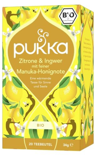 Pukka | Bio Gewürzteemischung Zitrone & Ingwer mit feiner Manuka-Honignote | Wärme dich auf und mache es dir gemütlich mit diesem Tee | 1er Pack | 20 Teebeutel