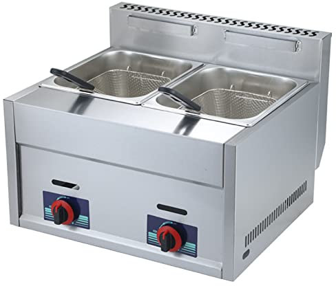 Friggitrice a gas commerciale Macchina da cucina Friggitrice da banco a doppio pozzetto Potenza di fuoco regolabile per snack bar da cucina domestica per ristoranti