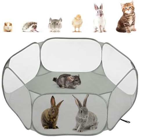 Pawaboo - Parc pour Petits Animaux, Tente-Cage Imperméable pour Petits Animaux avec Cadre en Fil d'acier Solide, Clôture de Cour Extérieure pour Poussin/Chiot/Cochon d'Inde/Lapin, Gris