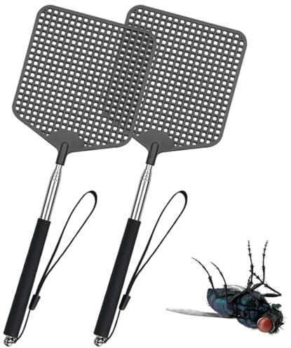 OUDQFCJ 2 Pièces Tapette à Mouches carrée Extensible,Tapette à Mouches avec Poignée,Attrape-Mouches,Tapettes à Mouches Robustes,pour Mouches,Moustiques et Insectes,Noir