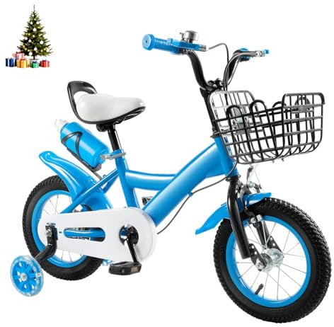 HUOMMGS Kinderfahrrad 12 Zoll Upgraded Jugend Fahrrad für ab 2-4 Jahre Kinder Fahrrad mit Stützrädern und Korb Höhenverstellba Kinderfahrrad für 80-95cm Jungen & Mädchen (Blau)