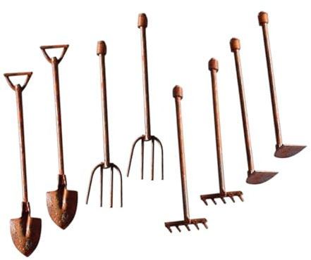 Toyvian Miniatura Attrezzi da Giardinaggio Vintage 8 Pezzi in Lega di Zinco