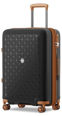 KONO Koffer Mittelgroß mit Getränkehalter Hartschale Leicht Polypropylen Erweiterbar Rollkoffer Mittelgroß Reisekoffer mit 4 Rollen und TSA Schloss, Schwarz/Braun