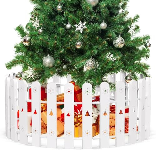 Recinzione per albero di Natale, alta 42 cm, bianca, decorativa, protezione per albero di Natale per bambini, cani, animali domestici, barriera circolare autoportante intorno agli alberi di Natale