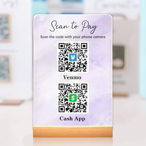 Personalized Acrylic QR Code Sign – Venmo Cashapp Scan to Pay | Custom Social Media qr code desk sign for Business, Salon, WiFi | QR Plate with Stand (V QR2)