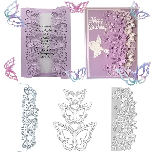 DIFLAX 3 Piezas Metal 3D de Mariposa de Flores de Primavera para troquelar Troqueles de Mariposa Botánica Troqueles para Hacer Marcos de Encaje para Scrapbooking Tarjetas DIY Relieve Decorativo