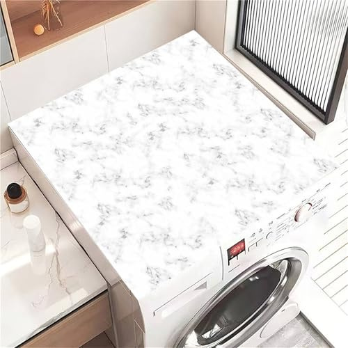 Highdi Housse de Protection pour Machine à Laver Top, Marbre Simple Coussin de Machine à Laver Antidérapant, Tapis de Protection pour Dessus Sèche-Linge Séchage Rapide (Blanc 1,30x40cm)