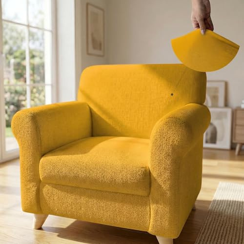 PIU BELLO Copripoltrona Bielastico Elasticizzato con Braccioli Sagomati – Copri Poltrona 1 Posto Estensibile 70–110 cm, Salvapoltrona Antimacchia, Lavabile in Lavatrice, Tessuto Premium - GIALLO