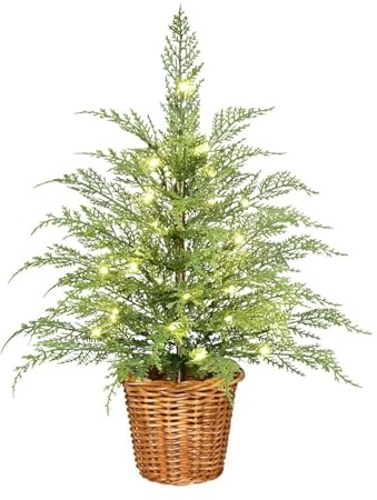 2/3/4FT Christmas Tree Pre Lit Pine Stems Artificial Pine Xmas Tree with LED Lights Twinkle Tree Norfolk Branches with Lights Faux Potted for Tabletop Front Porch Indoor Outdoor Decor (60cm/2ft)
