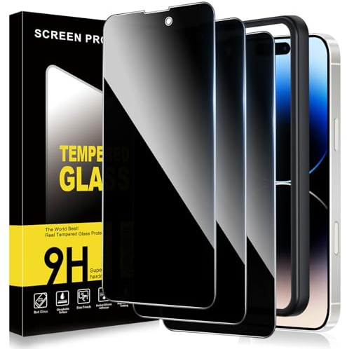 ZhuoFan Sichtschutz für iPhone 14 Pro Max Panzer Schutz Glas,Privacy Schutzfolie Displayschutz,Anti-Spy 10H Härte Folie Schutzglas Blickschutz mit Rahmen Positionierhilfe,Bläschenfrei,3 Stück