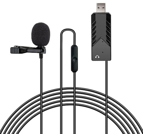 Microfono cardioide portatile a clip, USB da bavero, Plug and Play, con clip in metallo, scheda audio per PC, Mac, chat, interviste, riunioni