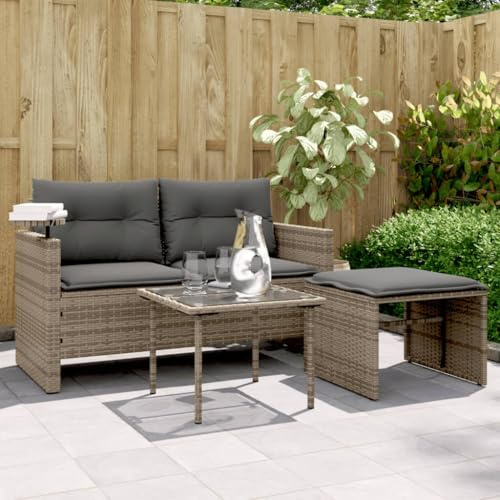 Frdhee Gartenmöbel Lounge Eckbankgruppe,3-TLG. Garten-Sofagarnitur mit Kissen Grau Poly Rattan,Eckbankgruppe für Innen und Außen