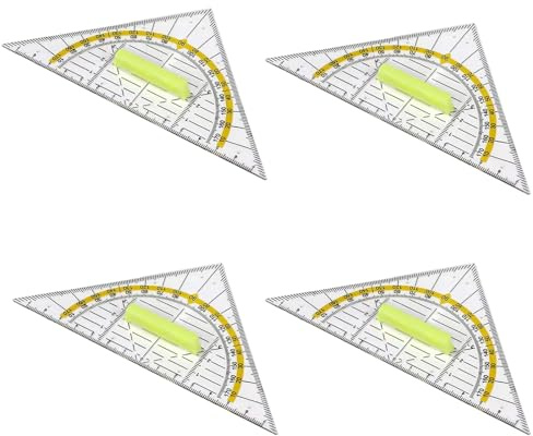 4 Stück Geodreieck mit Griff Zeichendreieck Transparent Flexibel 14cm für Schule Studium Büro Unzerbrechlich Bruchfest Winkelmesser Präzise Skala Mathematik Zeichnen Set Schüler Schulset