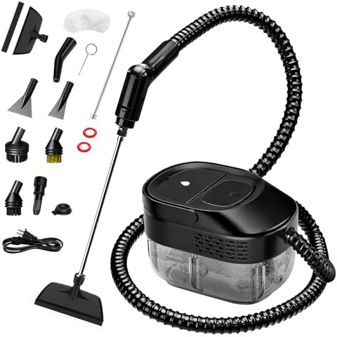 SRGARH Pressurized Steam Cleaner, 54oz Large Tank, Portable Steamer for Cleaning with 15-Piece Kit, 15s Fast Heat-Up, 3-Level Control, Handheld Steam Cleaner for Home, Car, Kitchen (Classic Black)