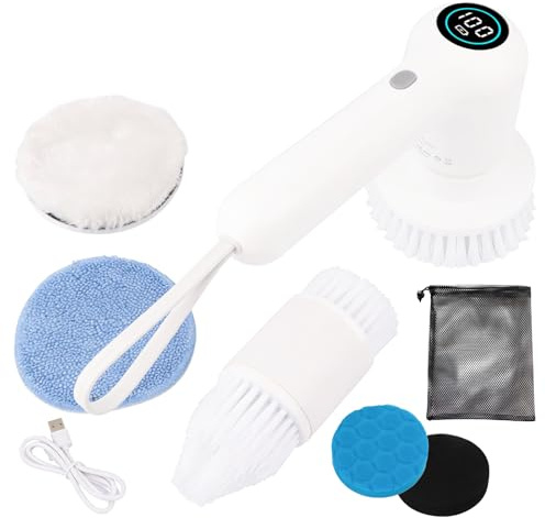 Elektrische Reinigungsbürste, Akku Reinigungsbürste kabellos Spin Scrubber mit 7 Bürstenköpfen & 2 Geschwindigkeiten, IPX7 Wasserdichter für Haushalt, Fliesen, Küche und Reifen