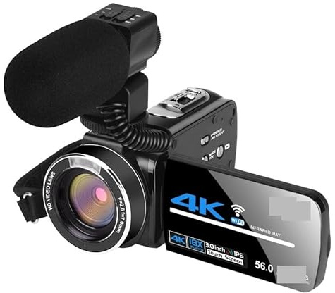 Videocamera, Videocamera Full 4k Videocamera professionale Streaming live Visione notturna Fotocamere digitali da 58 MP Registrazione Vlog(128G SD Card,With Microphone)