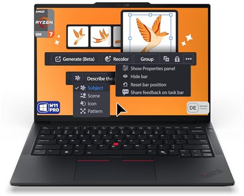 Lenovo ThinkPad E14 Gen 7 Business Laptop, AMD Ryzen 7 250, 32 GB DDR5 RAM, 1 TB PCIe SSD, 14 WUXGA (1920x1200) Display, AMD Radeon 780M Graphics, Deutsches Tastatur-Layout, W11 Pro, Schwarz