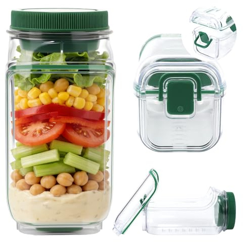 Ensalada de lado abrir con compartimento anti-fugas para aderezos – Recipientes para preparar comidas portátil, ensaladera reutilizable para oficina, gimnasio, picnic y viajes