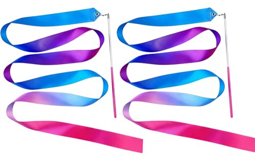 2 Stück Bunte Tanzband Set mit Stab, Regenbogen Gymnastikbänder für Tanz, Gymnastik & Spiel, passend für Jugendgeburtstage, Weihnachten, Ostern, sowie den Einsatz in Schule & Zuhaus