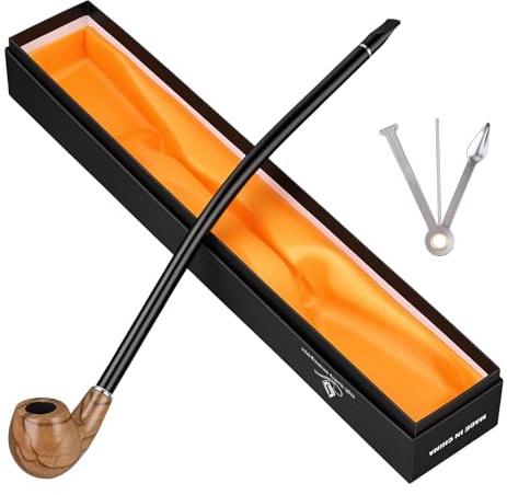 Hysagtek 16 Inch Long Churchwarden Tobacco Pipe, Wooden Long Stem Smoking Pipe with Gift Box & 3-in-1 Pipe Tool, Vintage Collectible Pipe for Beginner Husband Father Grandfather, Pattern Random