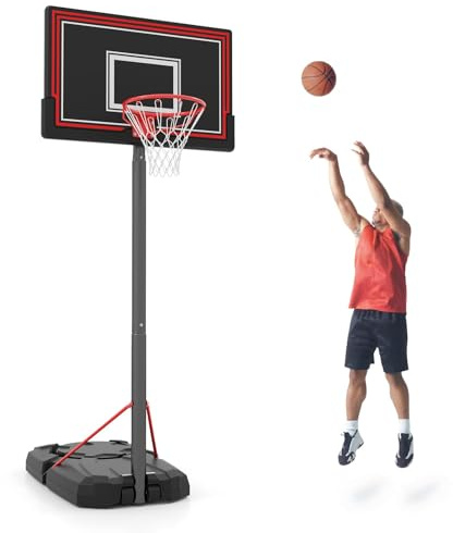 COSTWAY Basketballkorb Outdoor mit Ständer, Basketballständer 230-305 cm höhenverstellbar, Mobile Korbanlage mit Rückwand, Rädern & befüllbarer Basis, Korbsystem für Kinder, Erwachsene