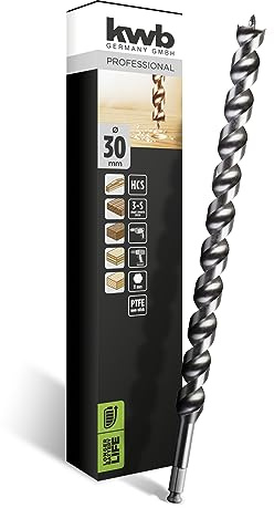 kwb DOUBLE CUT Japan Schlangenbohrer ø 30 mm, 460 mm, PTFE-Antihaftbeschichtung, spezieller Spitzenanschliff, mit selbstzentrierender Gewindespitze, hochpräziser Rundlauf, 11 mm Sechskantschaft