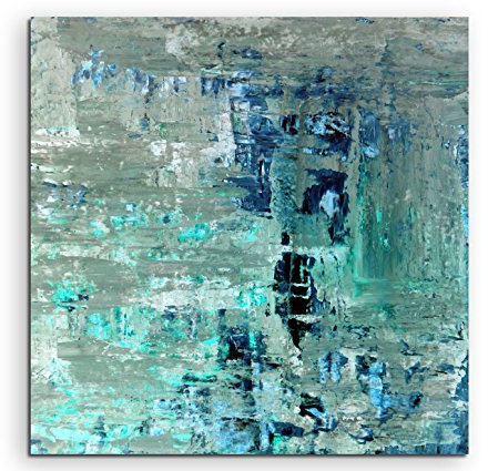 Paul Sinus Art Leinwandbild 80x80cm Bild – Abstrakte Strukturen in Olive Türkis und Dunkelblau