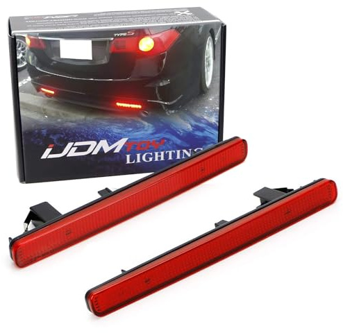 iJDMTOY Red Lens 48-SMD LED Bumper Reflector Lights Compatible With 09-14 Acura TSX (Euro Accord) Function as Tail, Brake & Rear Fog Lamps