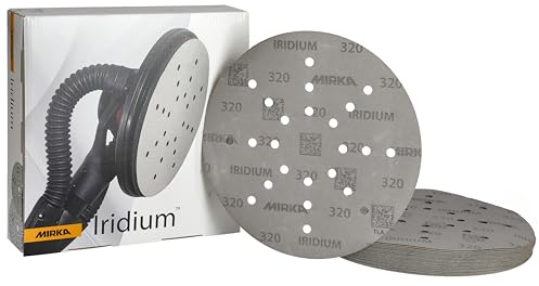 Mirka Schleifpapier Iridium Ø 225 mm Klett Korn 320 25 Stück | Optimale Staubabsaugung durch 24-Loch Klett Schleifscheiben für vielseitiges Schleifen auf Holz Stahl und Mineralwerkstoffen