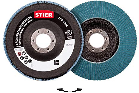 STIER Fächerschleifscheiben Profi Ø 115 mm, Set 10 Stück, 115x22,23, Korn 80 für Metall, Stein und Holz, Schleifscheiben, Fächerschleifscheibe für Winkelschleifer/Flex